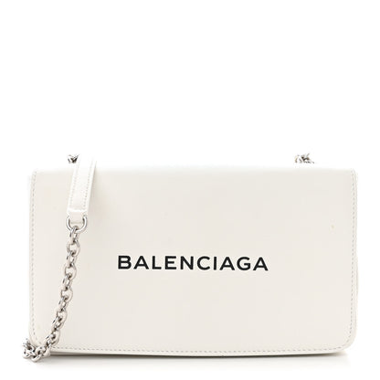 Balenciaga Pebbled Calfskin Logo Everyday Flap Chain Wallet White 1 of 14