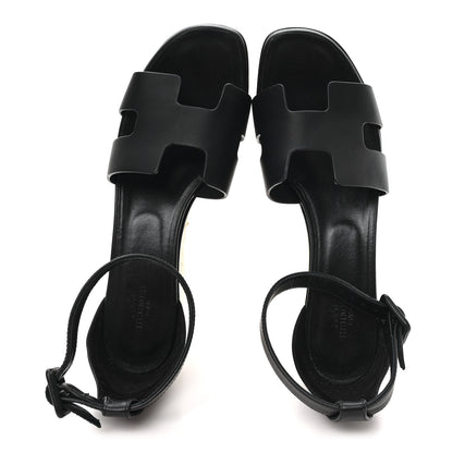 Hermes Goatskin Elda Espadrille Wedge Sandals 39 Black 2 of 9