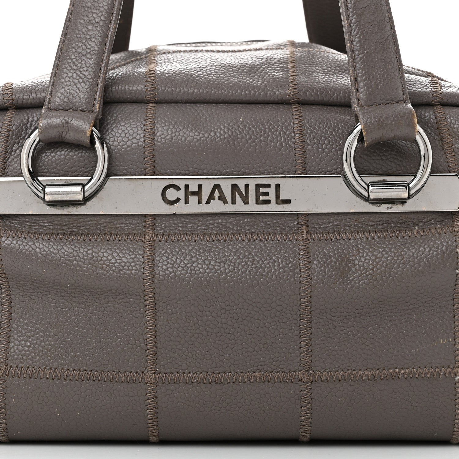 Chanel Caviar Square Stitched Bowler Grey 8 of 17