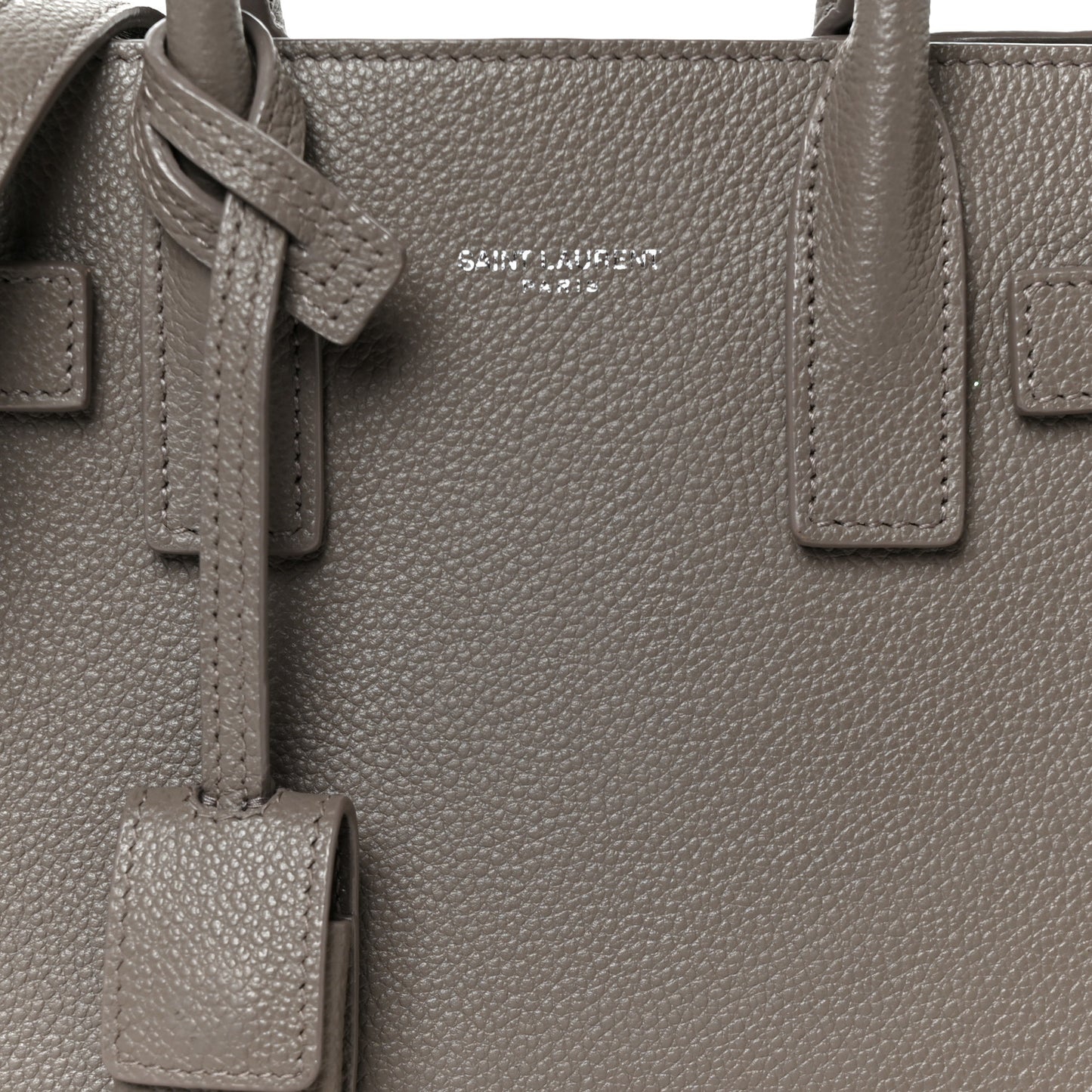 Grained Calfskin Topstich Baby Sac De Jour Fog