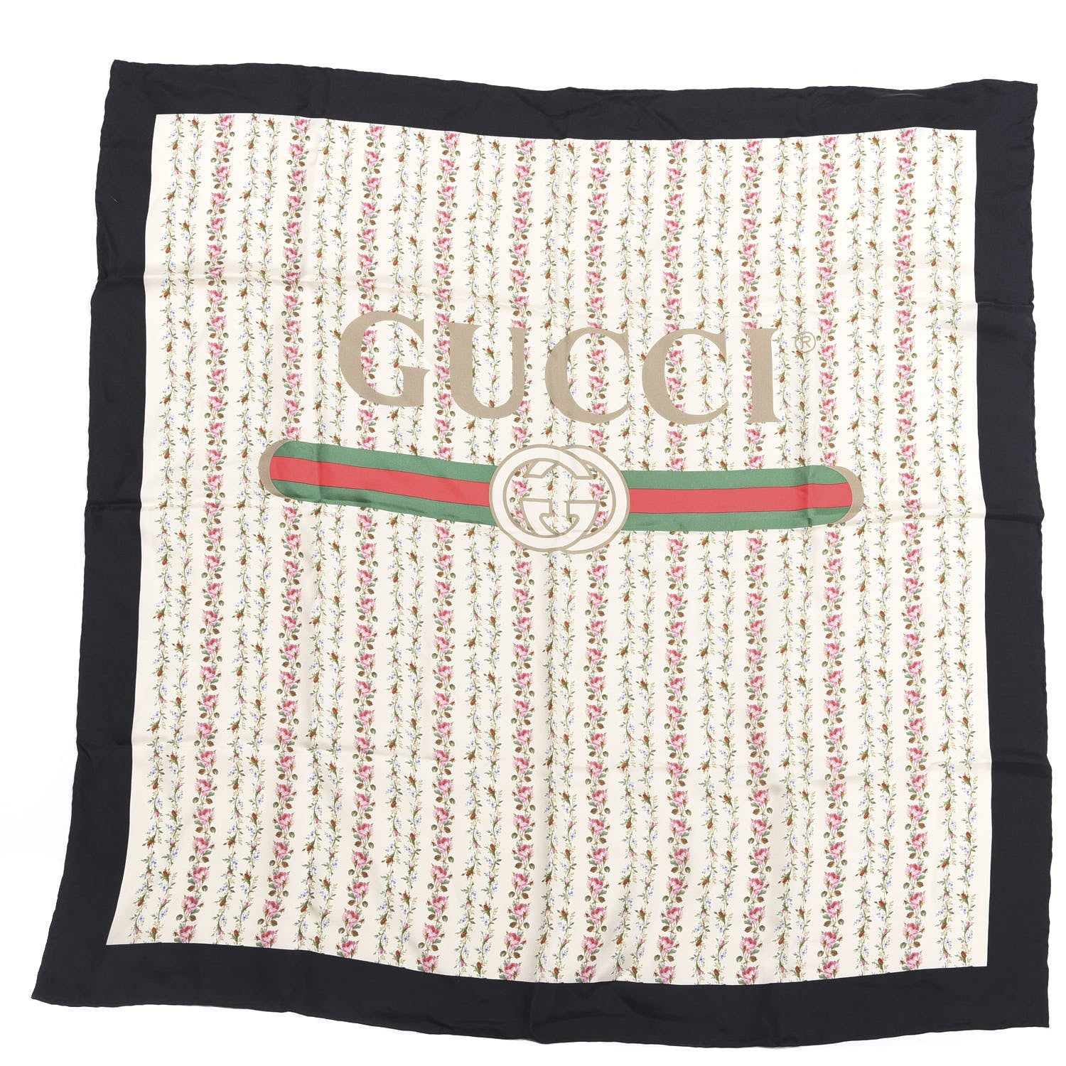 Gucci Silk Twill Gucci Rose Series Square Scarf Ivory Black 1 of 4