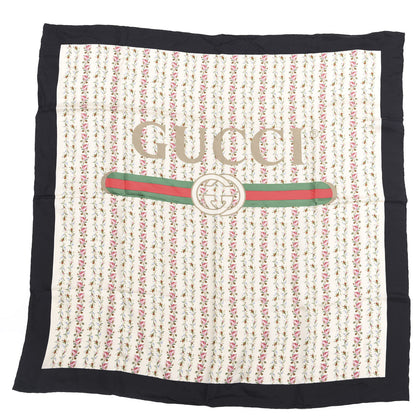 Gucci Silk Twill Gucci Rose Series Square Scarf Ivory Black 1 of 4