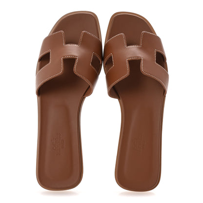 Hermes Box Calfskin Oran Sandals 39 Gold 2 of 9