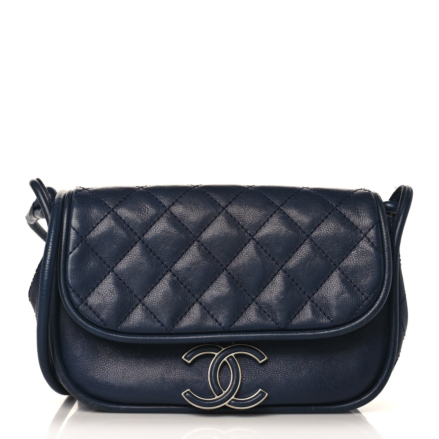 Chanel Calfskin Stitched Flap Bag Navy 1 of 12