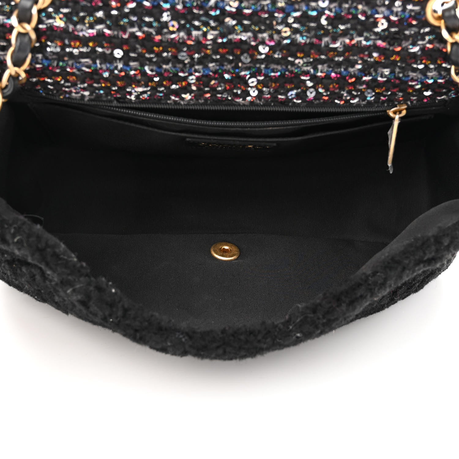 Chanel Shearling Sequin Tweed Quilted Jumbo Flap Black 5 of 14
