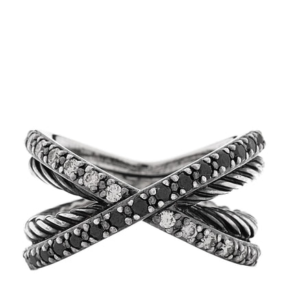 David Yurman Sterling Silver Black Diamond X Crossover Cable Ring 53 6.25 1 of 4