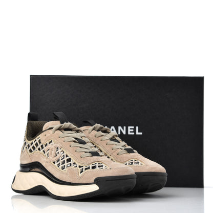 Chanel Suede Calfskin Embroidered CC Sneakers 36 Beige Black 9 of 9