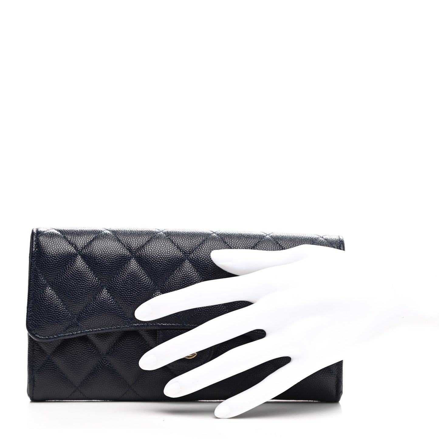 Caviar Quilted Large Gusset Flap Wallet Navy