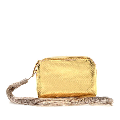 The Row Metallic Snakeskin Tassel Mini Wristlet Pouch Gold 1 of 7