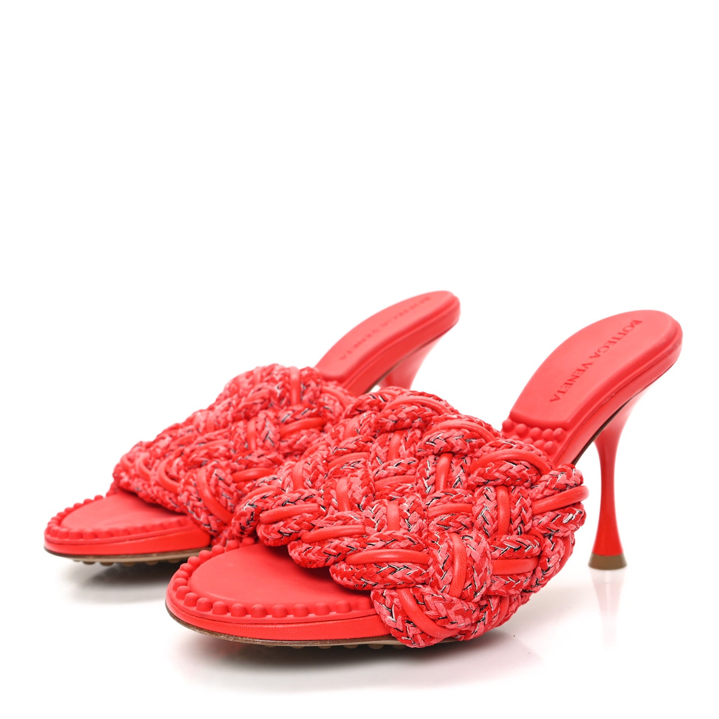 Lambskin Fabric Weave Intrecciato Dot Sandals 36.5 Bubble Gum Tomato