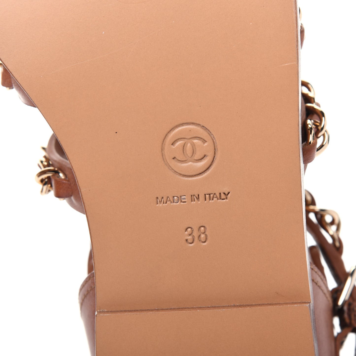 Calfskin Chain CC Flat Sandals 38 Beige