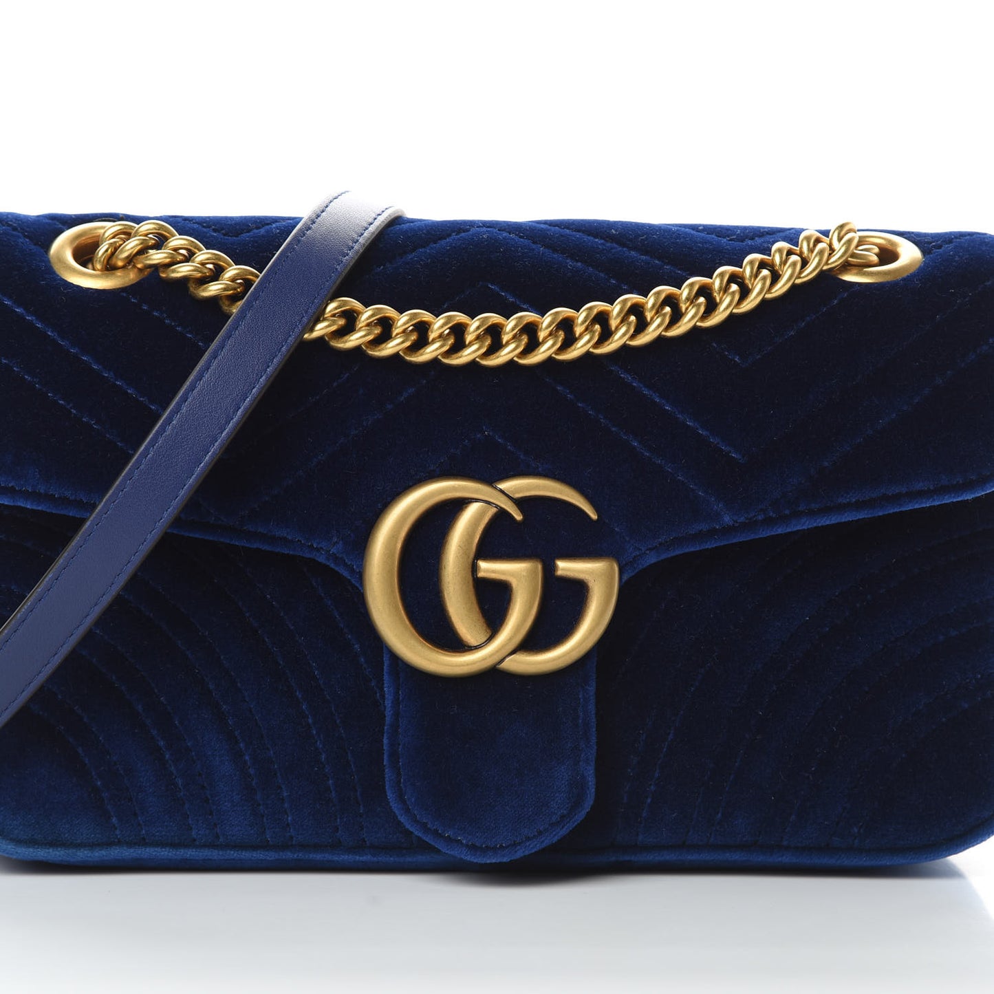 Velvet Matelasse Small GG Marmont Shoulder Bag Cobalt Blue