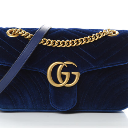 Gucci Velvet Matelasse Small GG Marmont Shoulder Bag Cobalt Blue 9 of 11