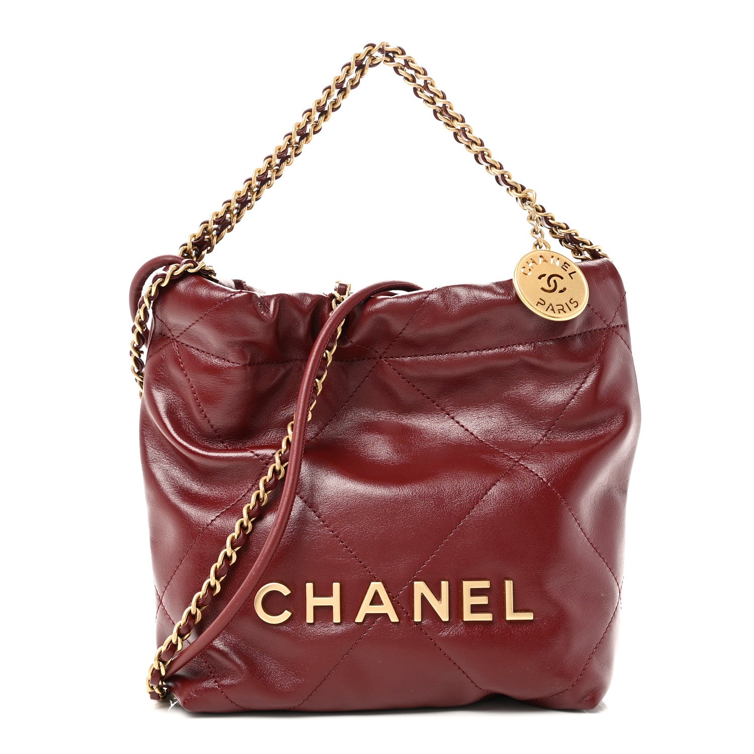 Chanel Shiny Calfskin Quilted Mini Chanel 22 Dark Burgundy 1858307