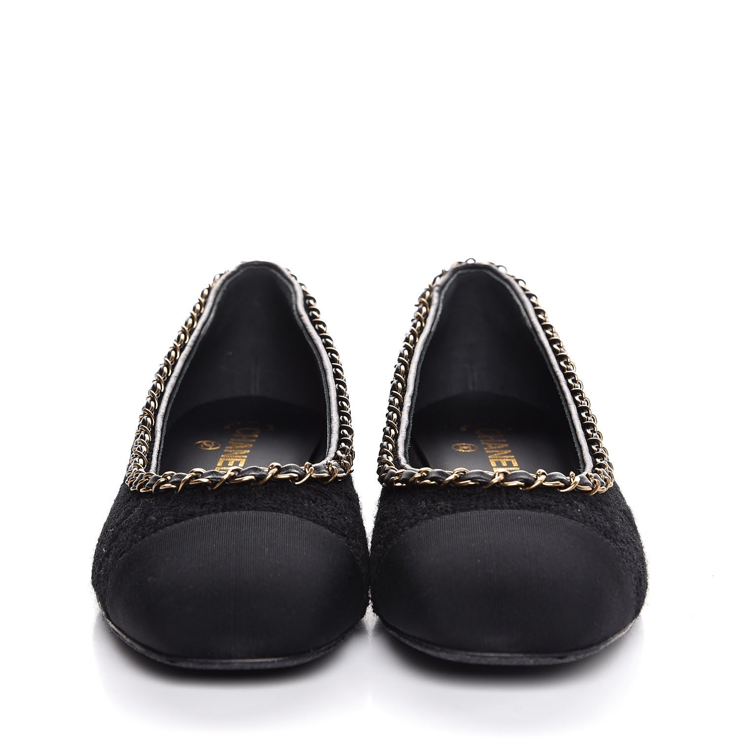 Chanel Tweed Grosgrain Chained Cap Toe Ballerina Flats 40 Black 2 of 11
