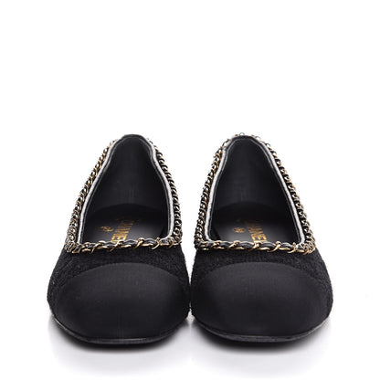Chanel Tweed Grosgrain Chained Cap Toe Ballerina Flats 40 Black 2 of 11