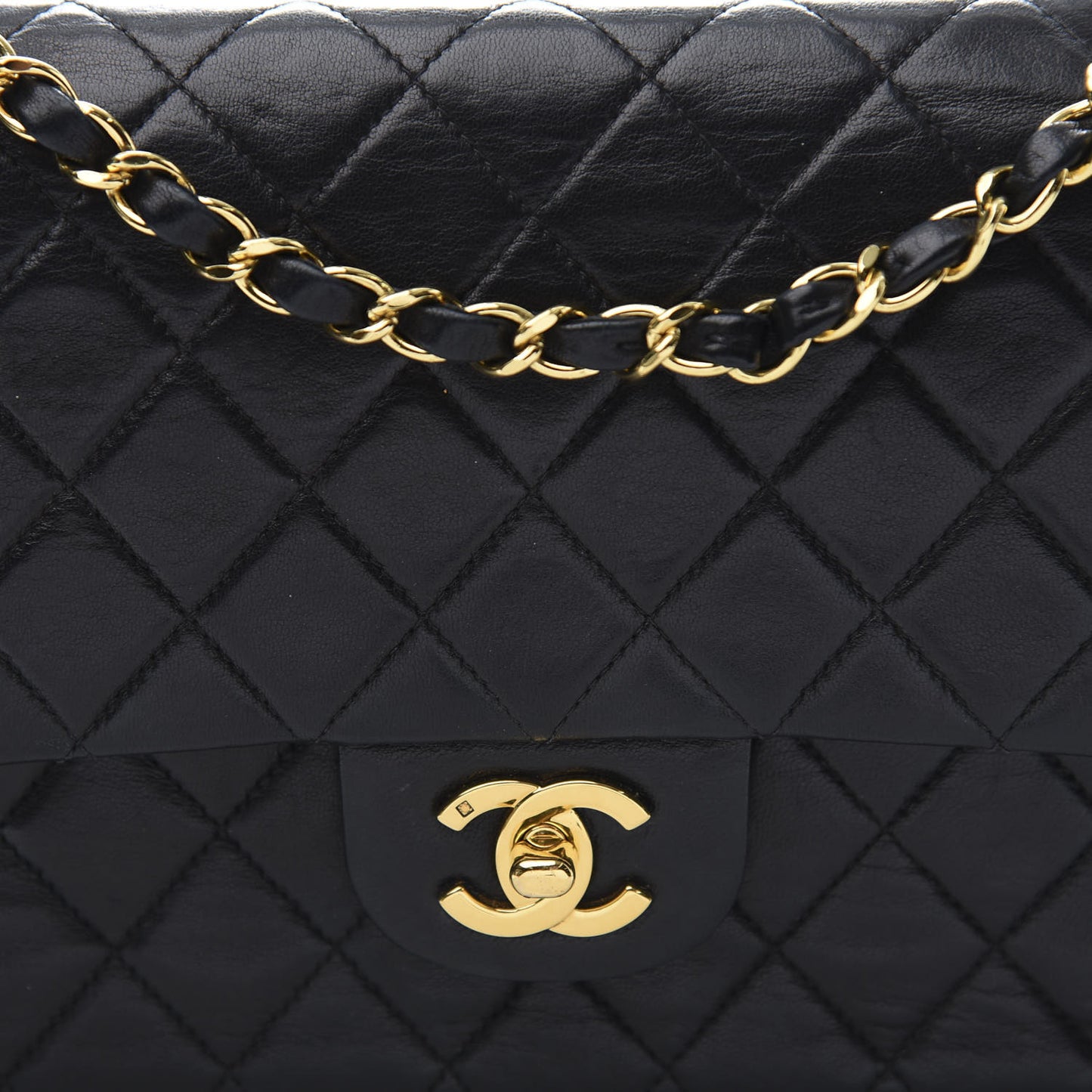 Lambskin Quilted Medium Double Flap Black