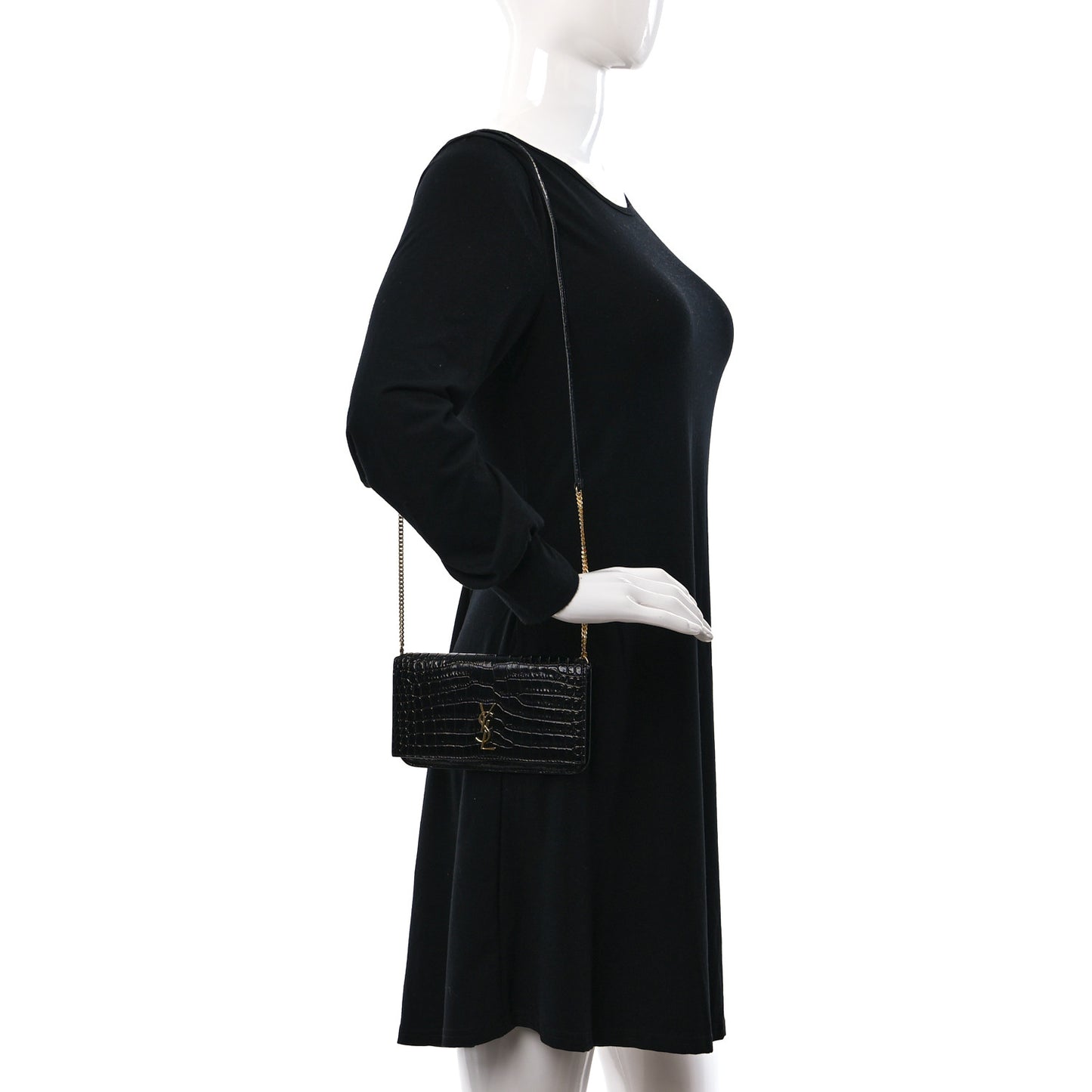 Crocodile Embossed Monogram Phone Holder Crossbody Black