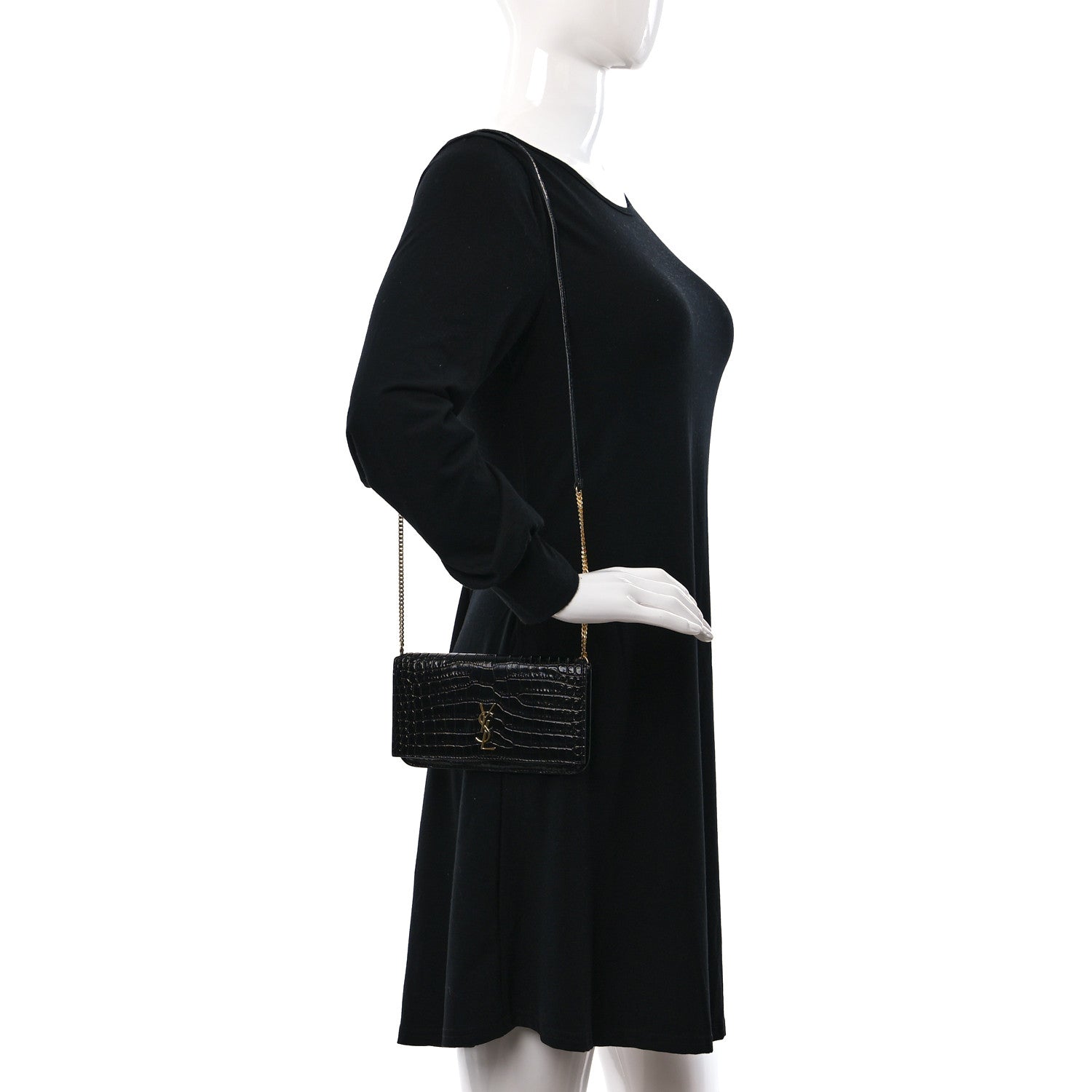 Saint Laurent Crocodile Embossed Monogram Phone Holder Crossbody Black 2 of 10
