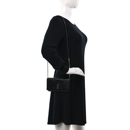 Saint Laurent Crocodile Embossed Monogram Phone Holder Crossbody Black 2 of 10