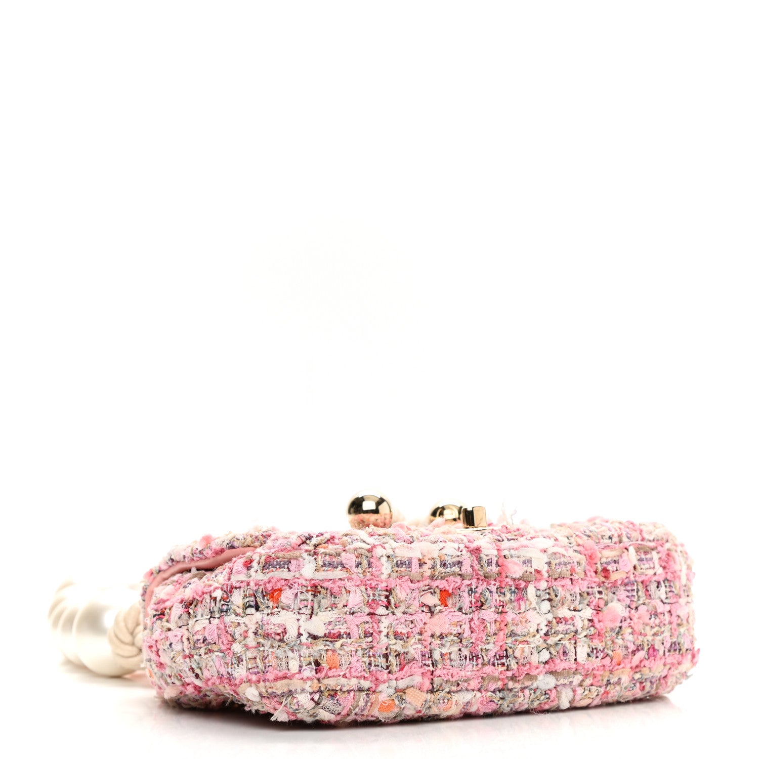 Chanel Tweed Mini Pearl Handle Flap Pink Beige Orange Ecru 4 of 11
