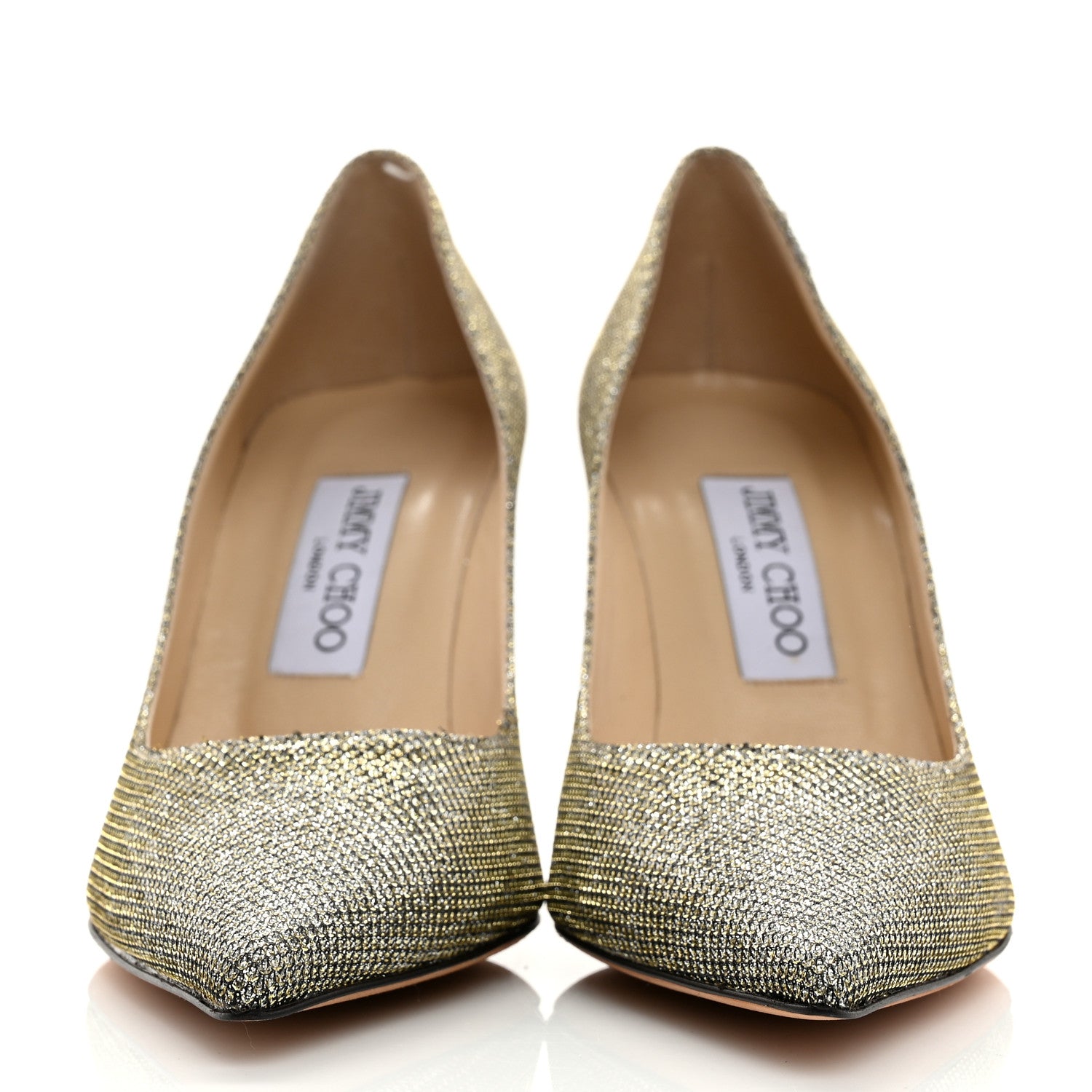 Jimmy Choo Lame Glitter Pointy Toe Romy 100 Pumps 36.5 Light Bronze 2 of 10