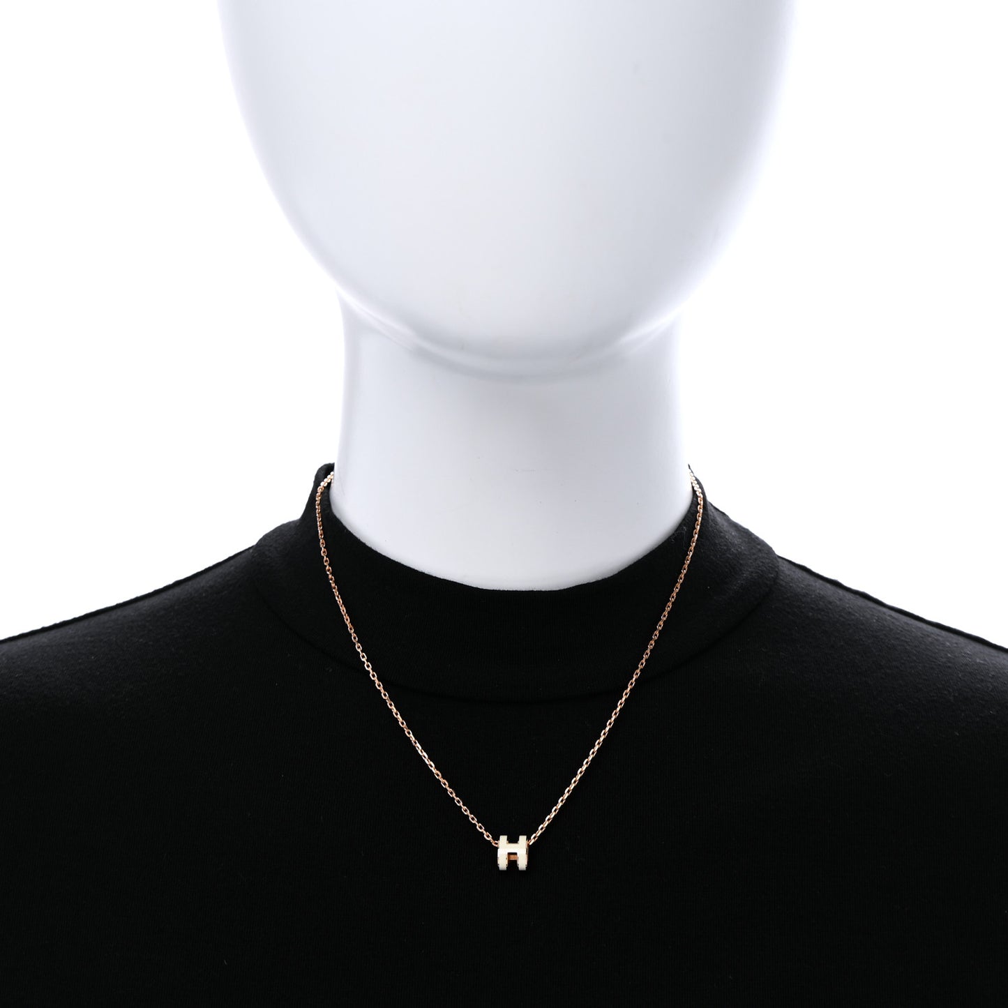Lacquered Rose Gold Mini Pop H Pendant Necklace White