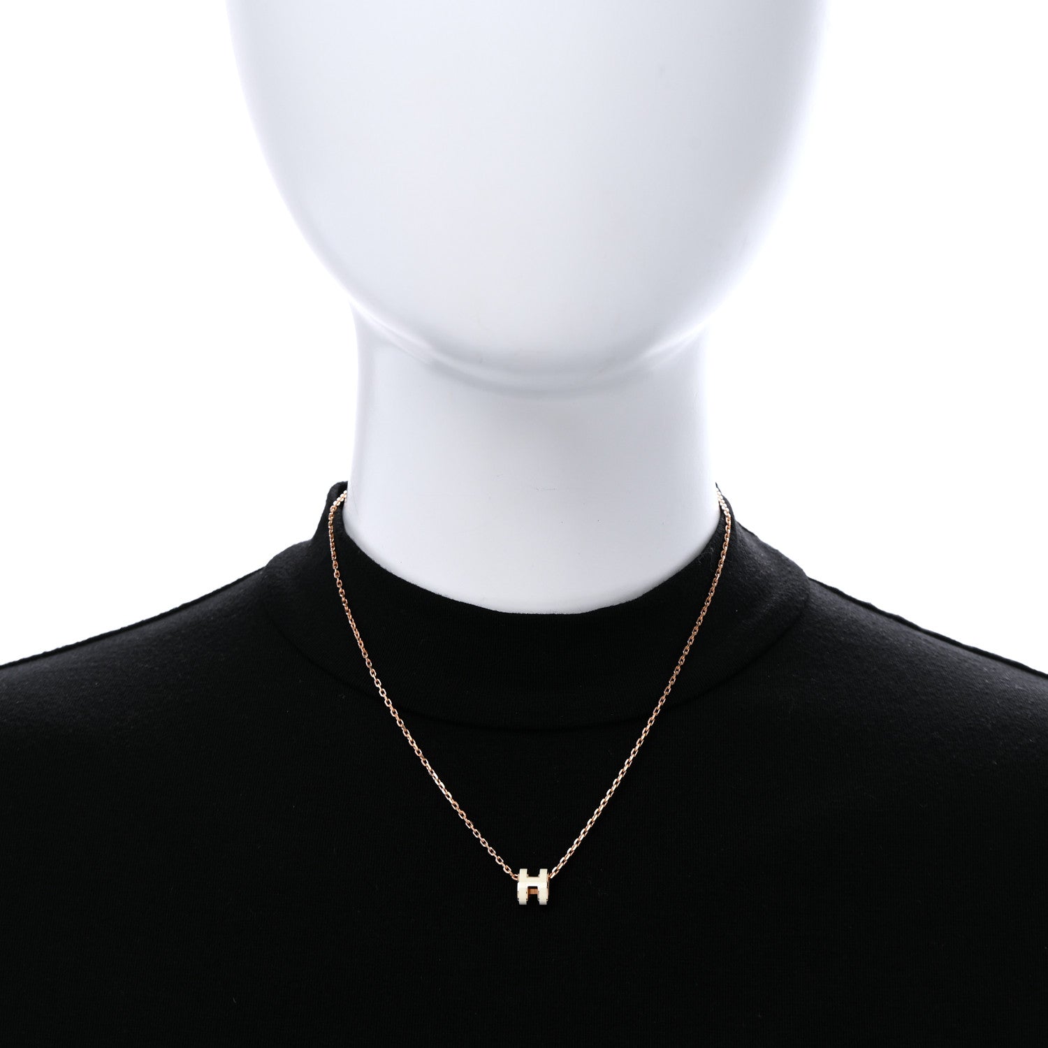Hermes Lacquered Rose Gold Mini Pop H Pendant Necklace White 5 of 14