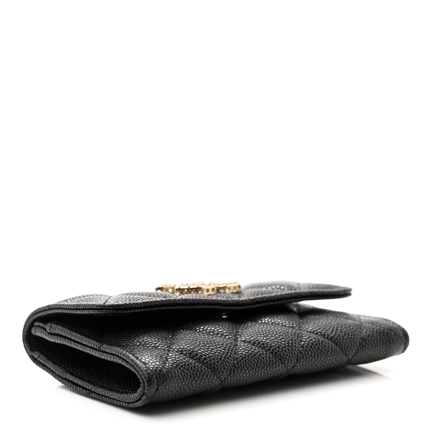 Shiny Caviar Quilted Strass CC Flap Card Holder Black