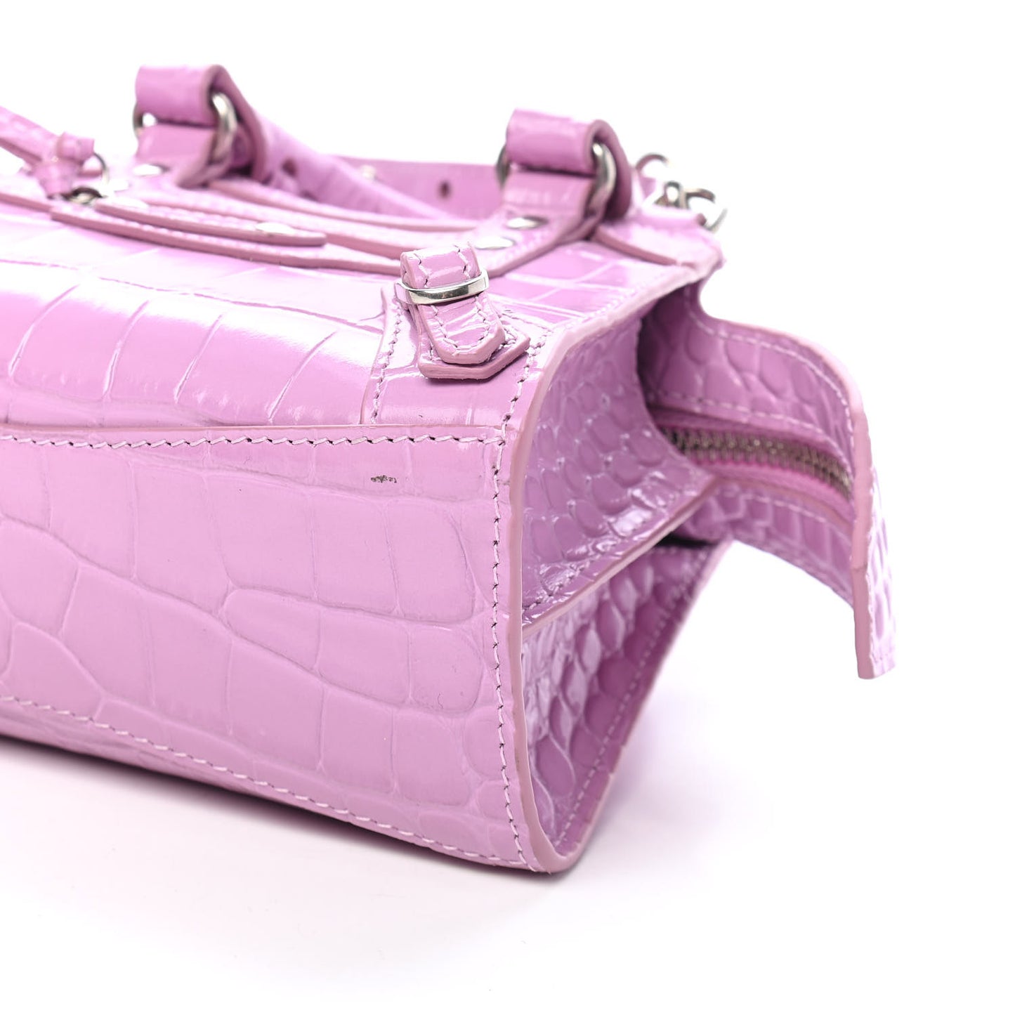 Calfskin Crocodile Embossed Neo Classic Silver Hardware Nano City Crossbody Lilac
