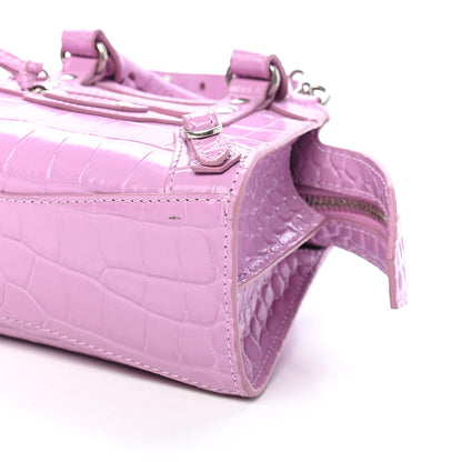 Balenciaga Calfskin Crocodile Embossed Neo Classic Silver Hardware Nano City Crossbody Lilac 7 of 7