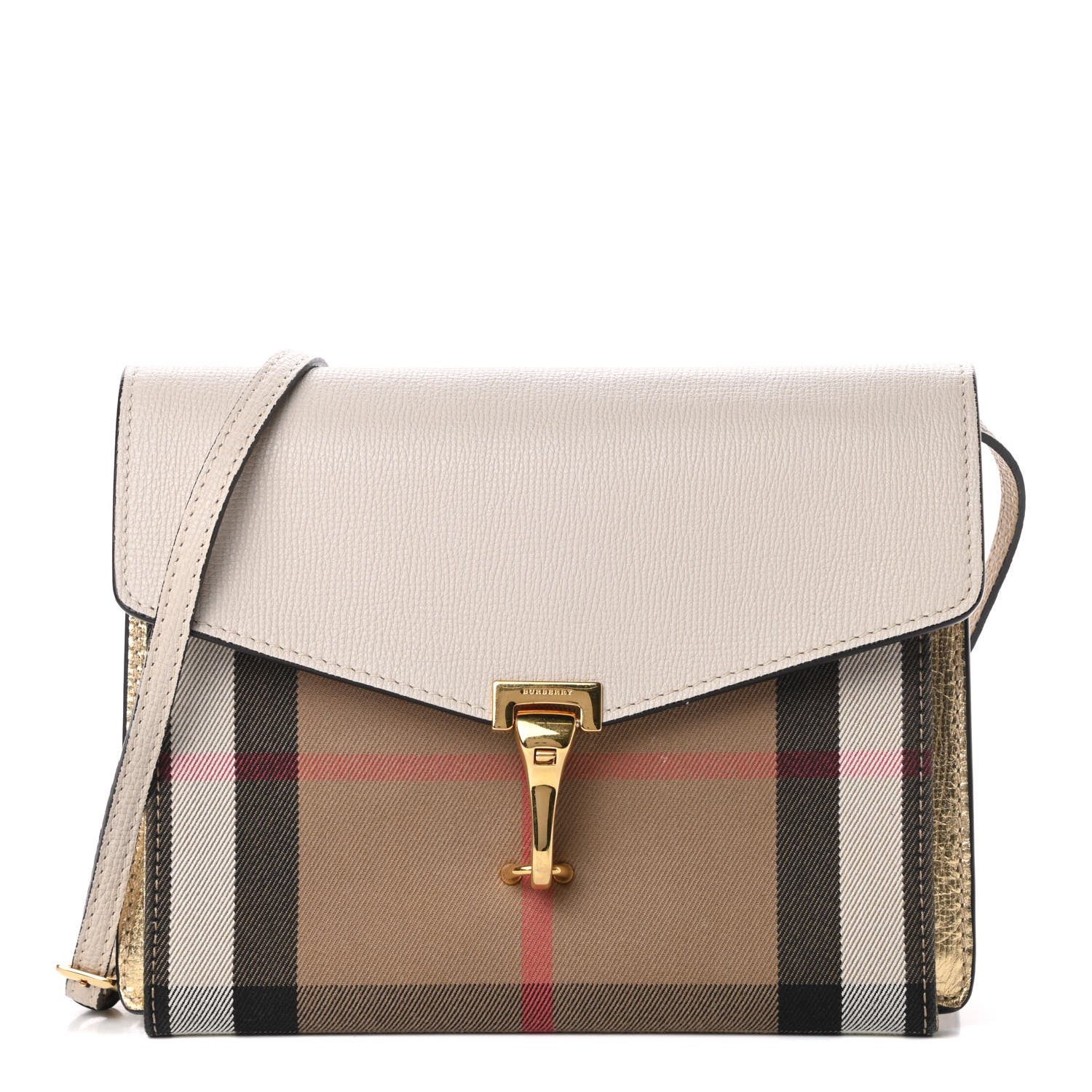 Burberry Derby Calfskin House Check Small Macken Crossbody Bag Limestone 1 of 14