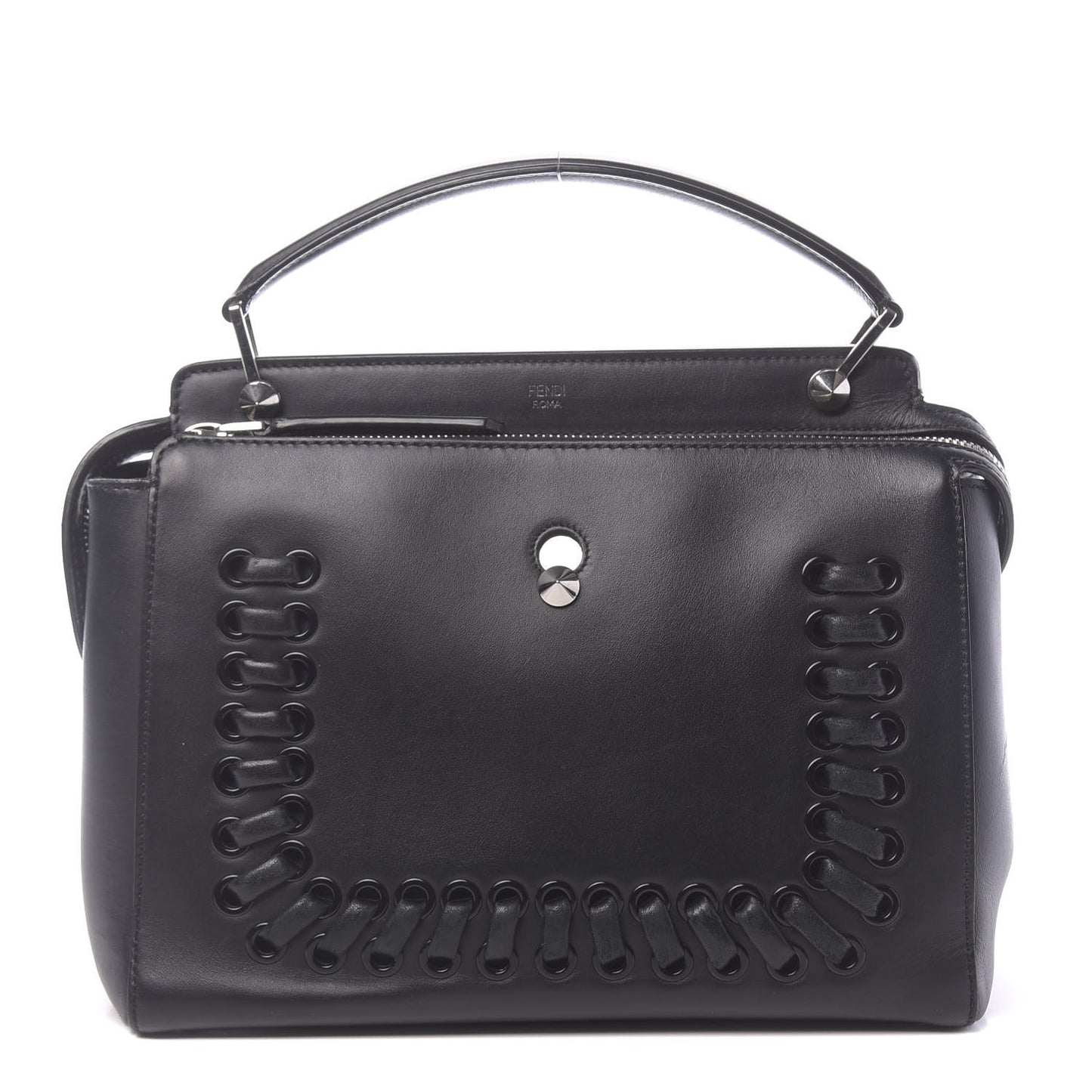 Vitello Baltico Dolce Shiny Nappa Lace Up DotCom Satchel Black Blue
