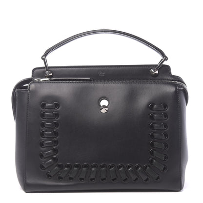 Fendi Vitello Baltico Dolce Shiny Nappa Lace Up DotCom Satchel Black Blue 1 of 11