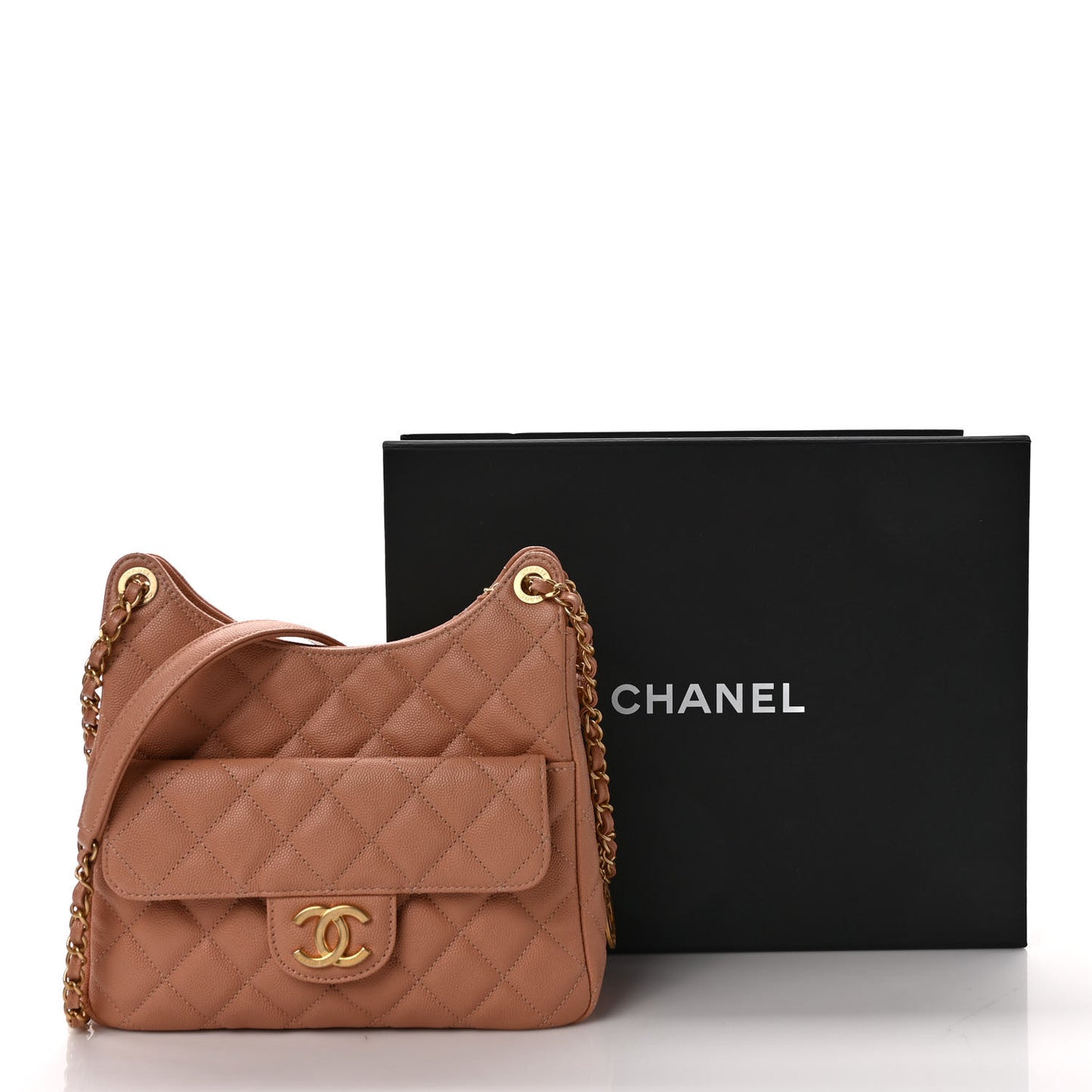 Caviar Quilted Wavy CC Hobo Beige