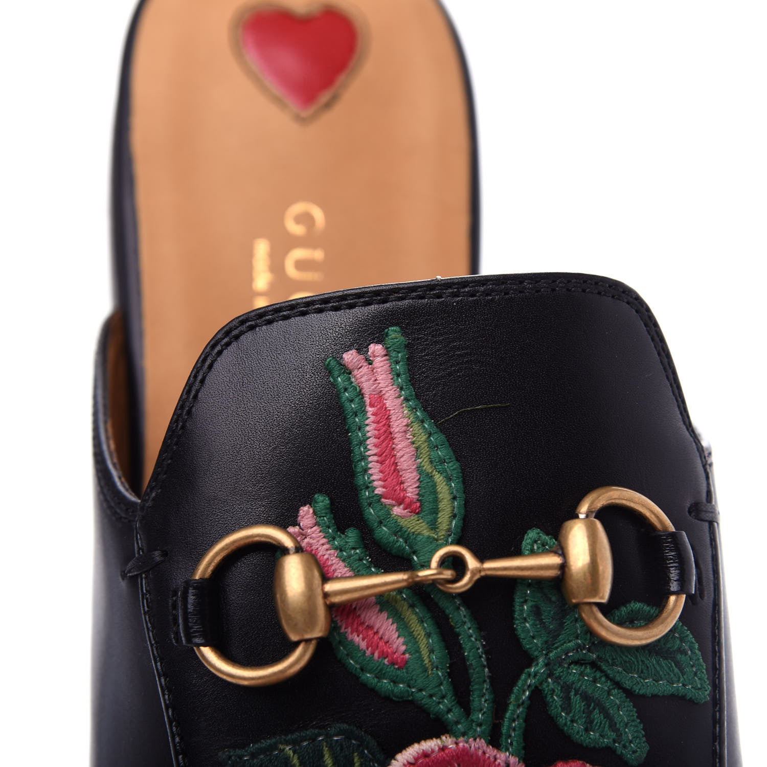 Gucci Calfskin Flower Embroidered Princetown Slippers 37 Black 11 of 12