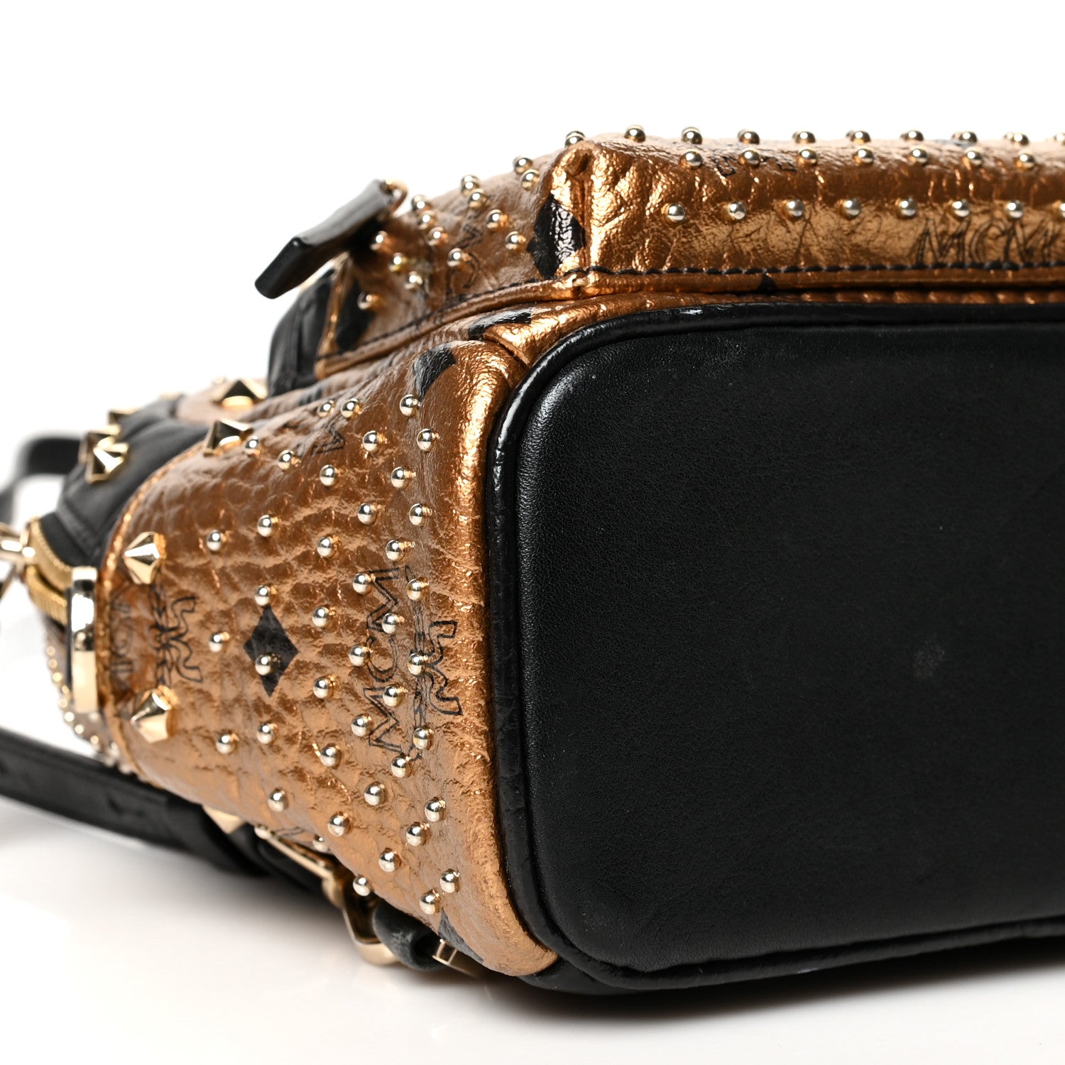 MCM Metallic Visetos Studded Stark X-Mini Bebe Boo Backpack Gold 9 of 11