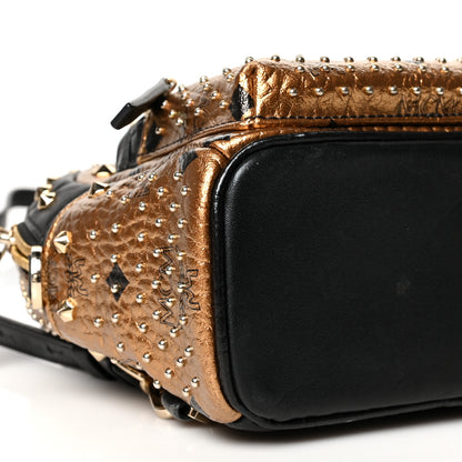MCM Metallic Visetos Studded Stark X-Mini Bebe Boo Backpack Gold 9 of 11
