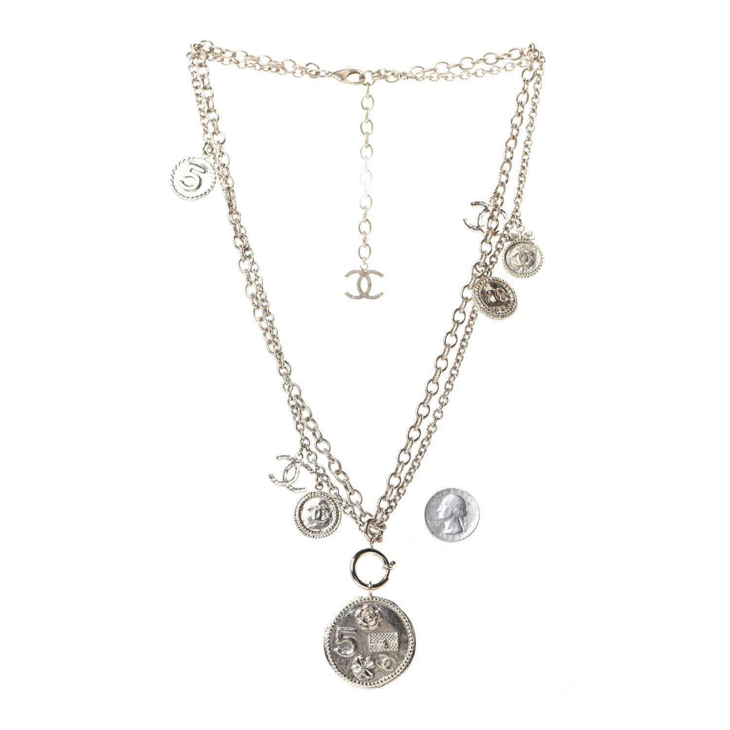 Chanel CC Coco Camellia Coin Necklace Gold 2 of 10