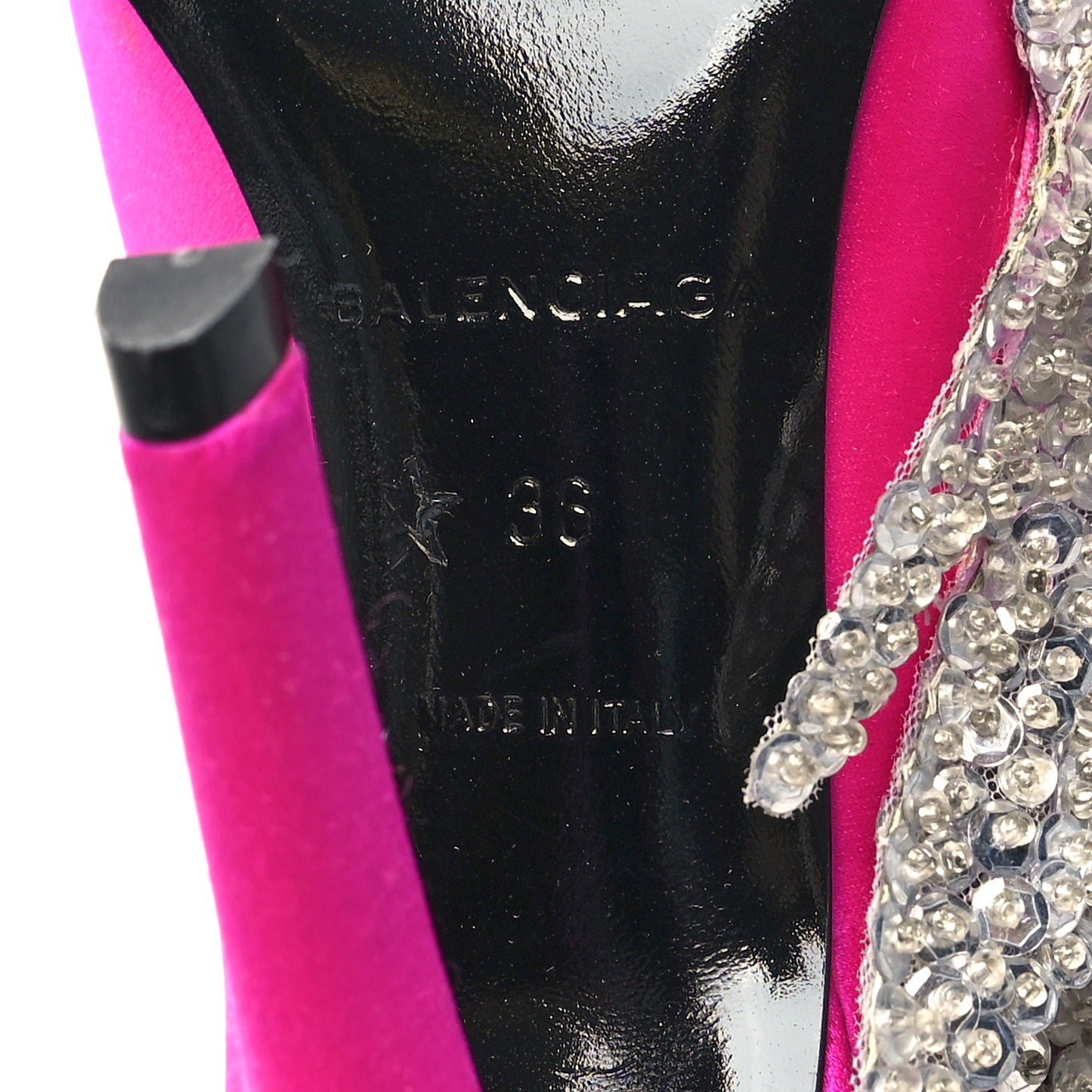 Satin Crystal Embellished Talon Slash Pumps 36 Rose Fuchsia