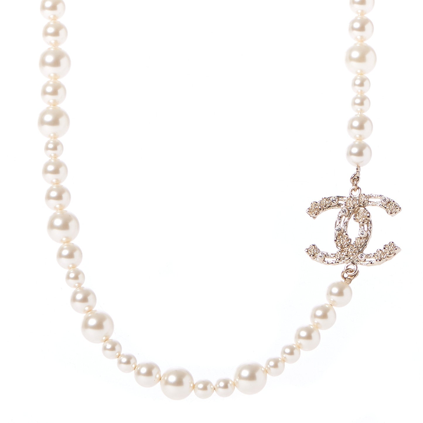 Chanel Pearl Crystal CC Camellia Short Necklace Gold 1 of 6