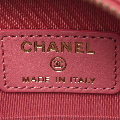 Chanel Caviar Camellia Embossed Round Clutch With Chain Pink 6 of 12