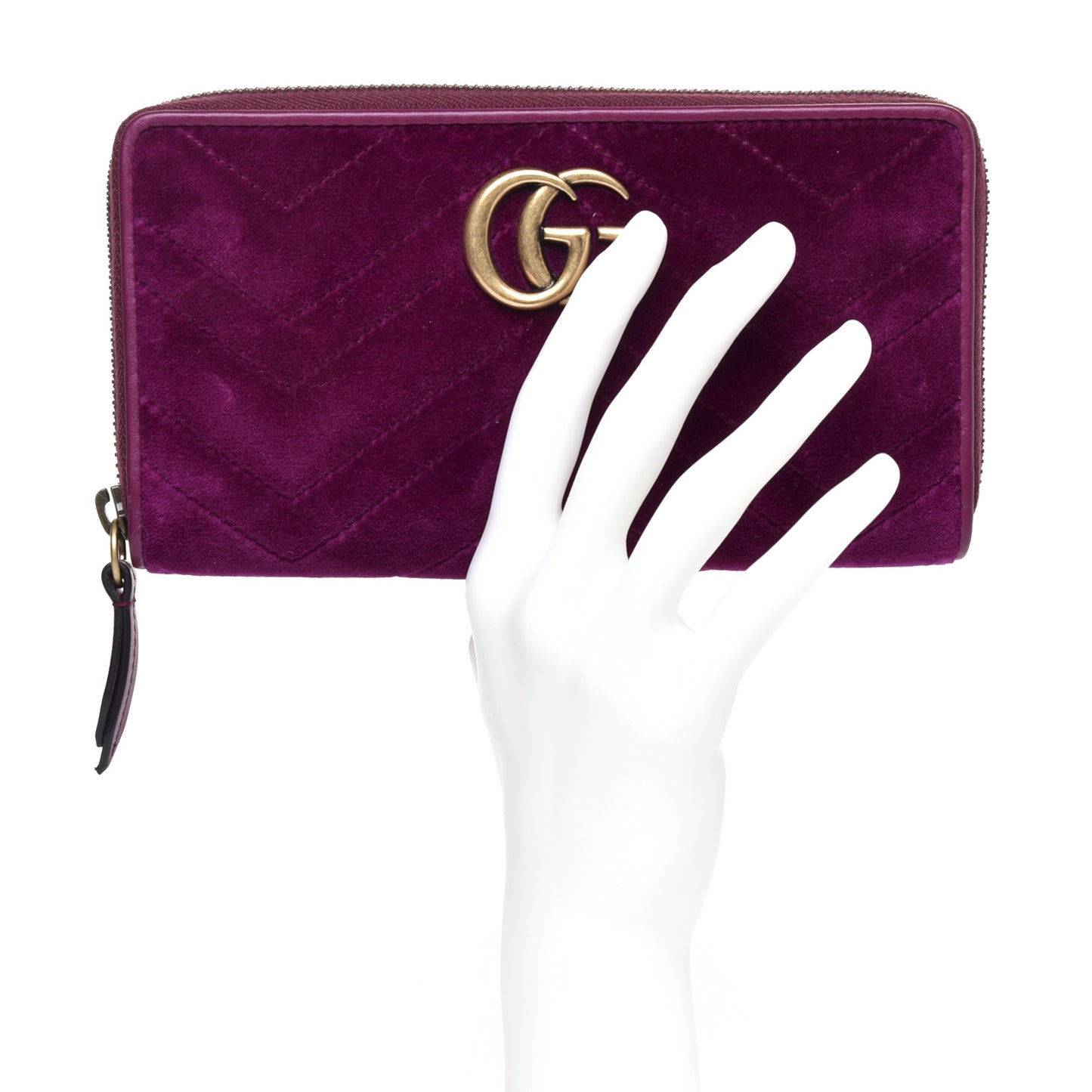 Velvet Matelasse GG Marmont Zip Around Wallet Fuchsia Violet Cyclamen