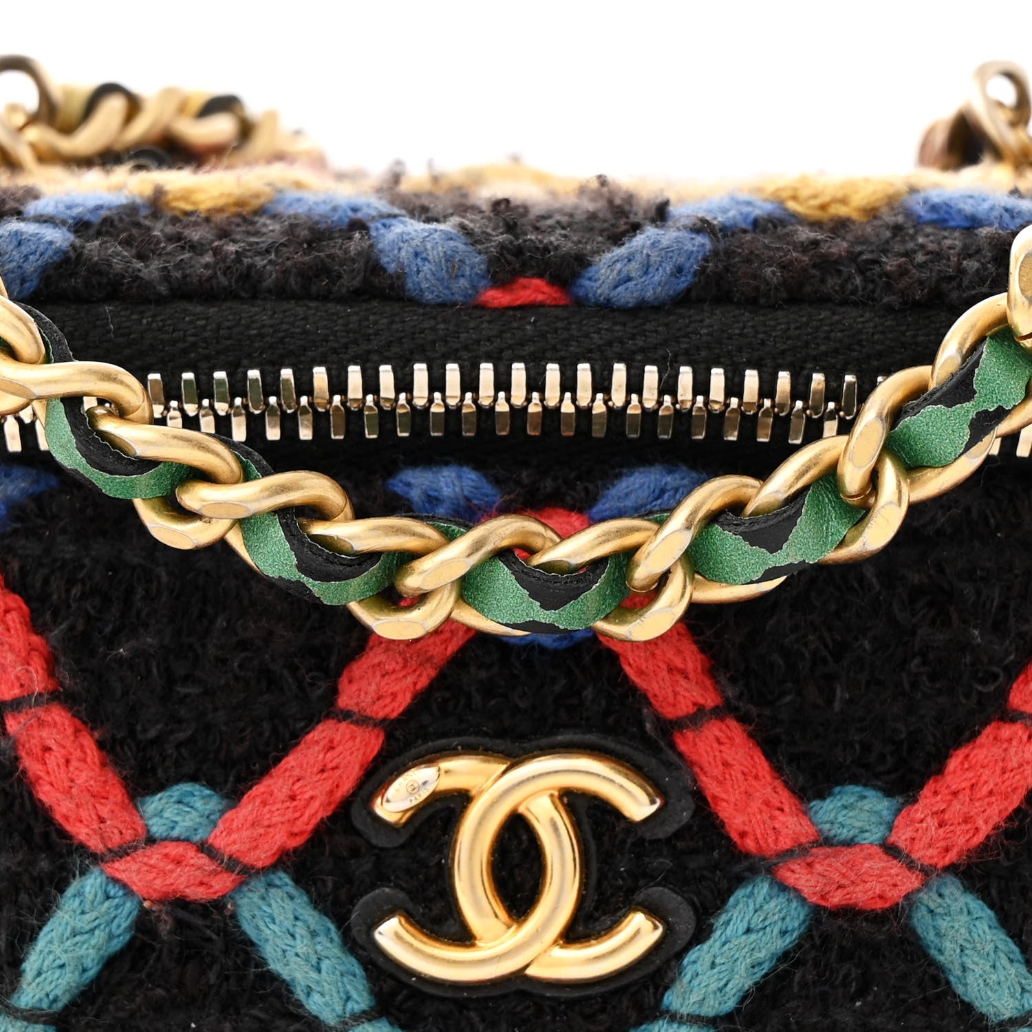 Chanel Tweed Diamond Threaded CC Pearl Crush Mini Vanity Case With Chain Black Multicolor 8 of 14