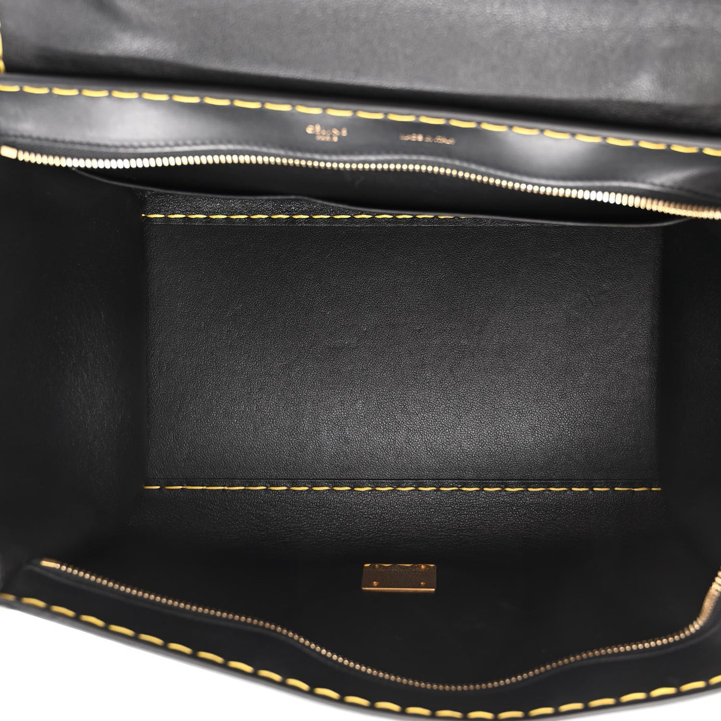 Smooth Calfskin Yellow Stitching Medium Trapeze Black