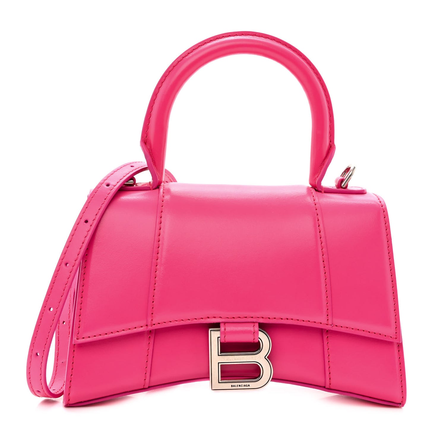 Shiny Box Calfskin Hourglass Top Handle Bag XS Acid Fuchsia
