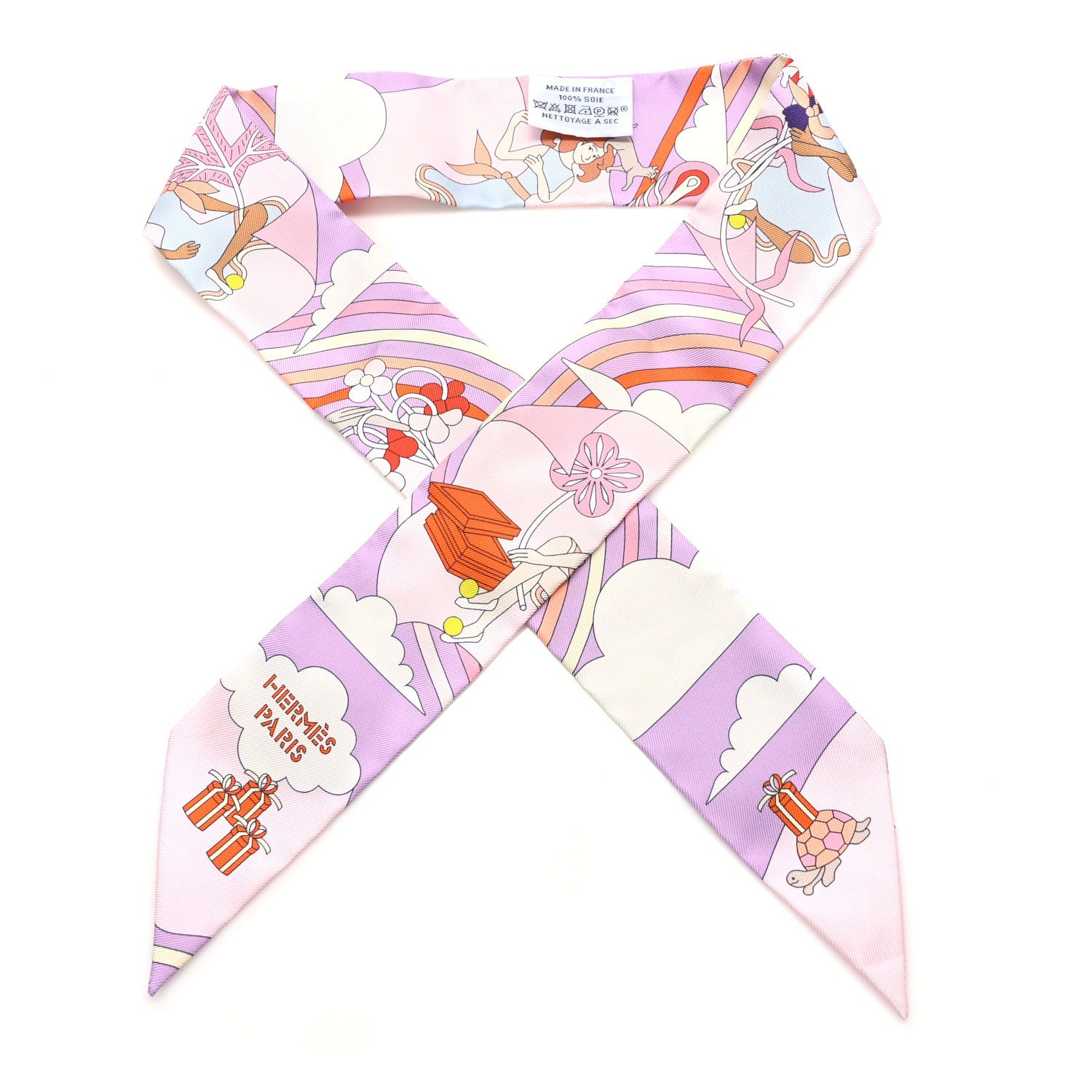 Hermes Silk Carres Volants Twilly Lilas Rose Pale Orange 1 of 4