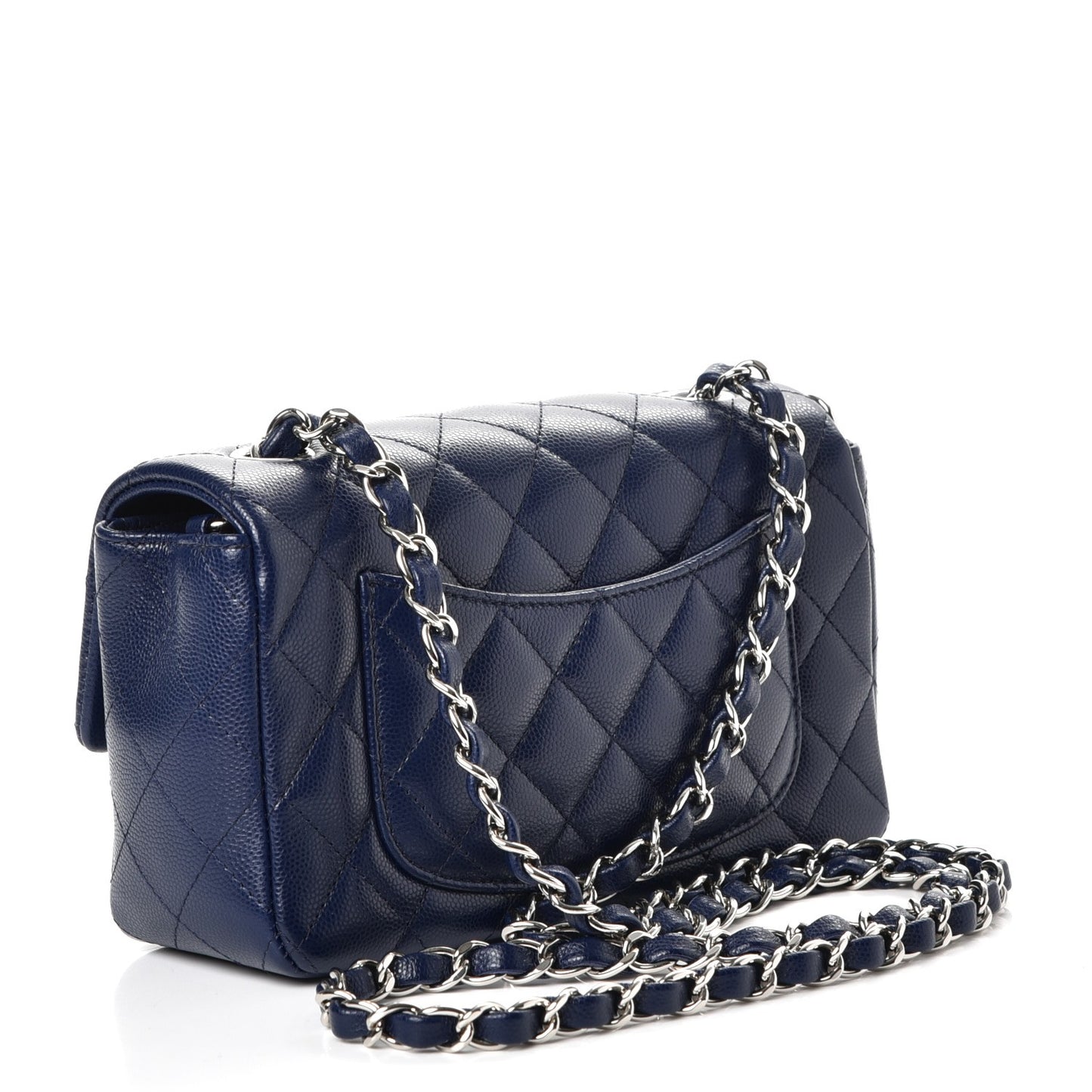 Caviar Quilted Mini Rectangular Flap Navy Blue