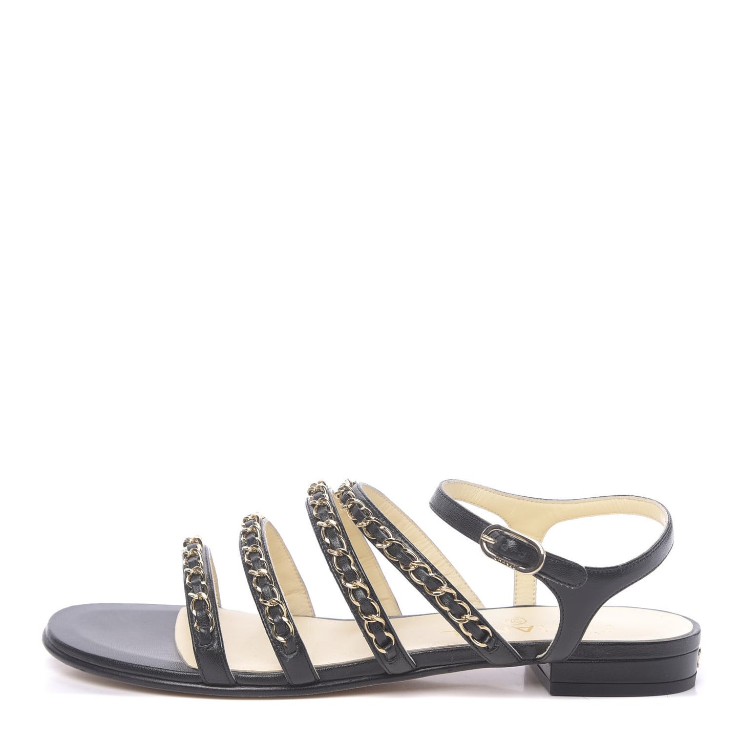 Calfskin Chain Flat Sandals 37.5 Black