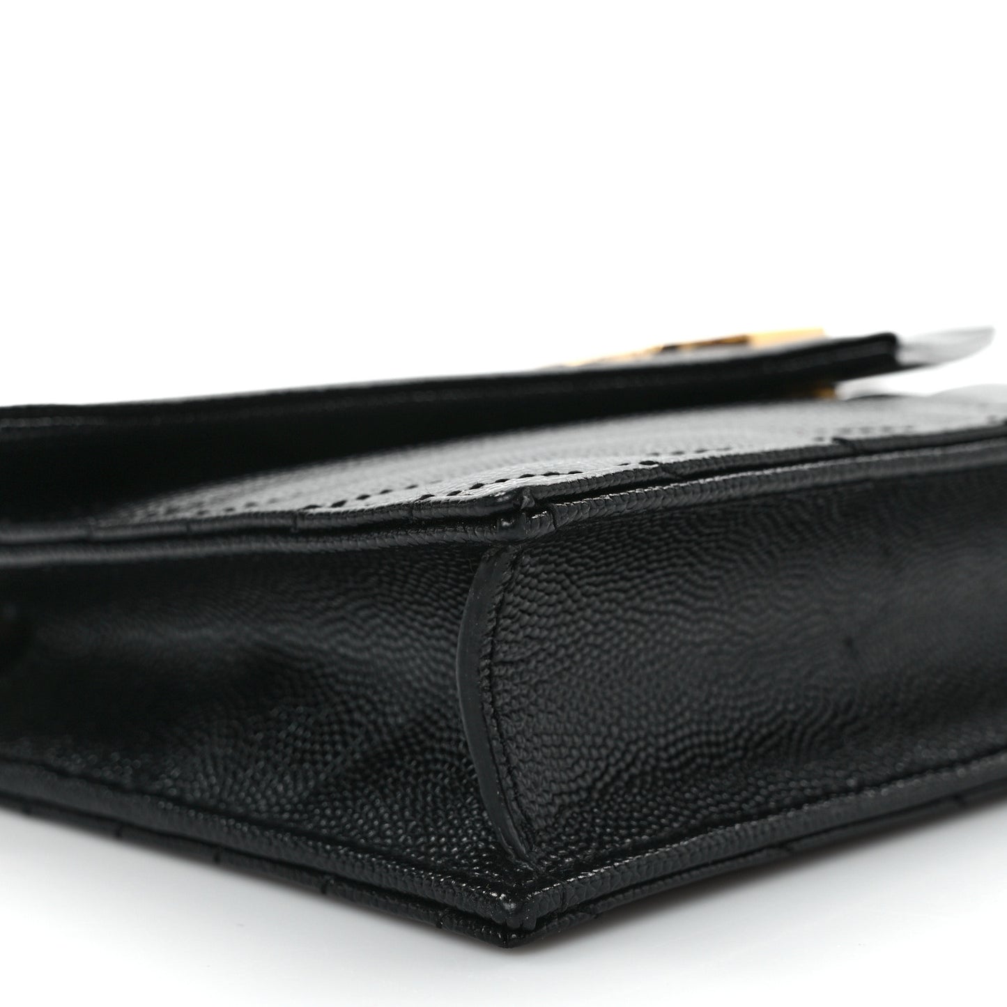 Grain De Poudre Matelasse Chevron Monogram Envelope Chain Wallet Black